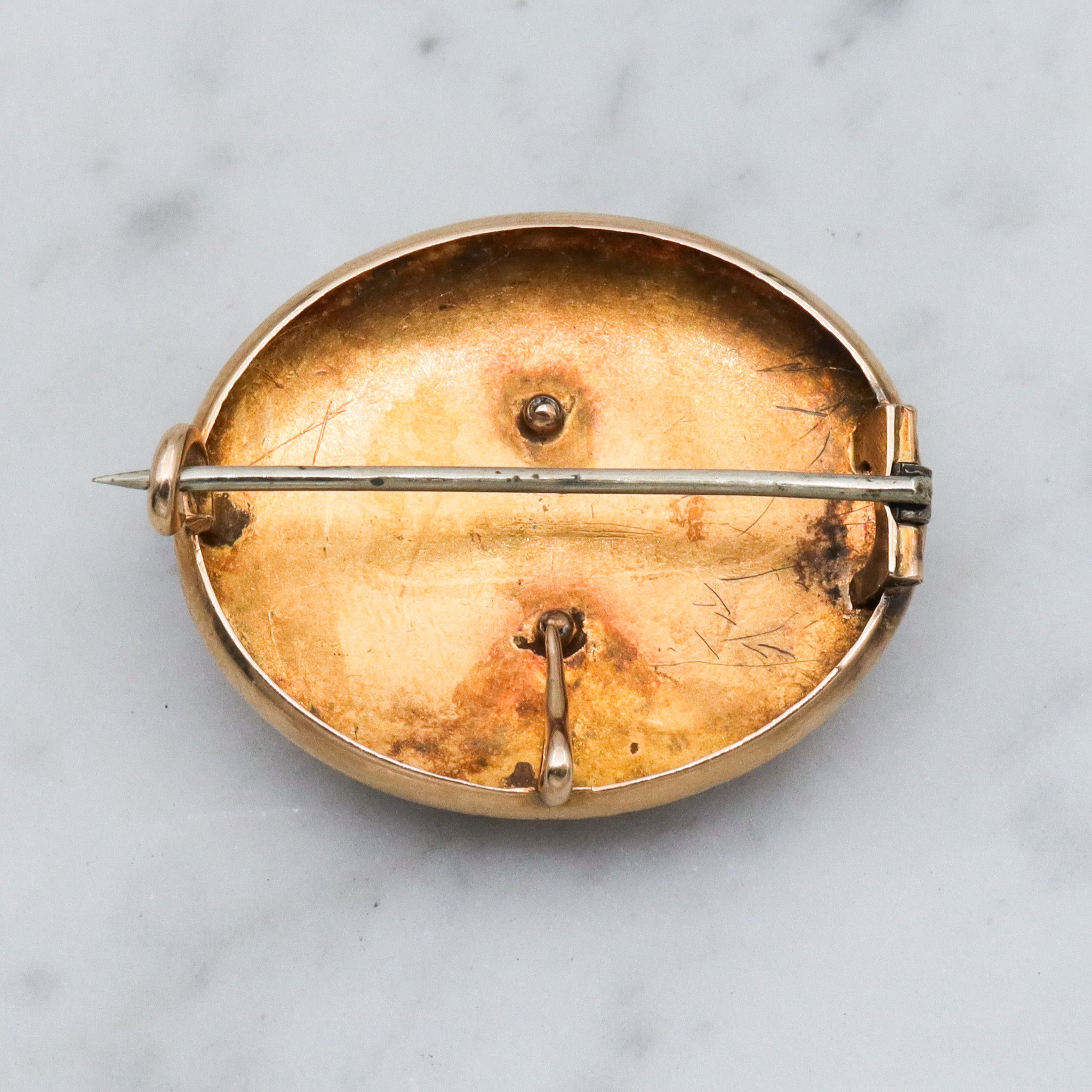 Antique Victorian 14k gold button brooch with watch clip